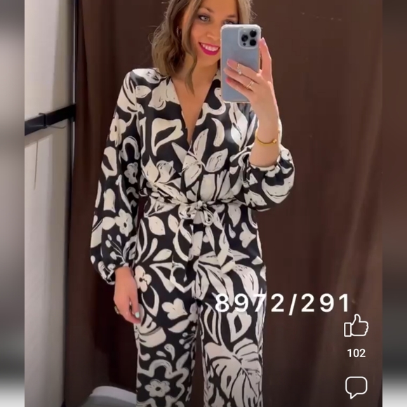 ZARA * SATIN LONG PRINT JUMPSUIT - Picture 5 of 11